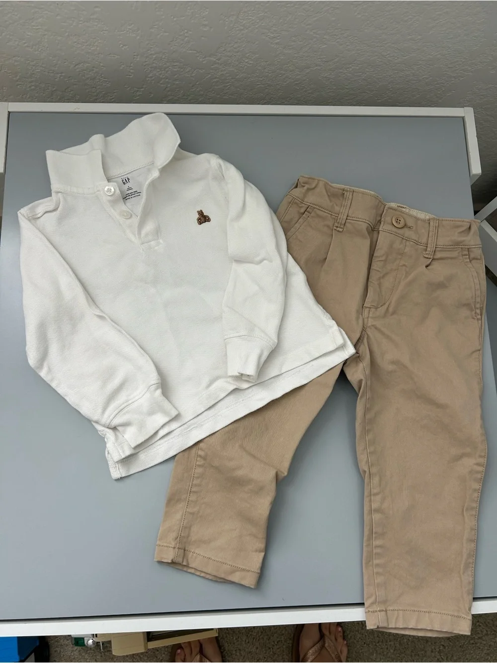 EUC GAP toddler size 2T boys White Polo Shirt with Tan Khaki Pants Cotton
